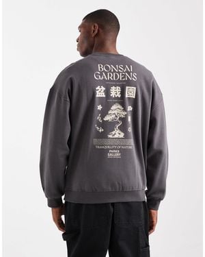 Only & Sons Vintage Fit Sweat With Bonsai Back Print - Gray