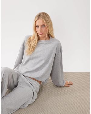 4th & Reckless Modal Balloon Sleeve Ruched Detailing Cropped Sweatshirt - Gray