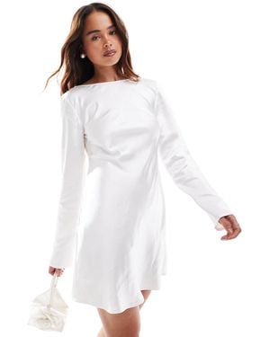 Six Stories Bridal Long Sleeve Satin Cowl Back Mini Dress - White