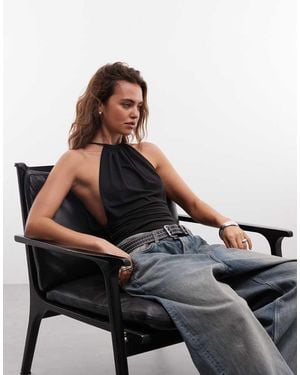 Weekday Gerimpelde Top Met Halternek En Open Achterkant - Zwart