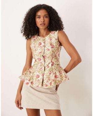 Sister Jane Dream Jacquard Peplum Top With Bow Back - Natural