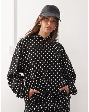 Collusion Felpa Con Cappuccio A Pois Nera E Bianca - Nero