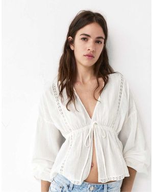 Pull&Bear Blusa Bianca Ricamata - Bianco
