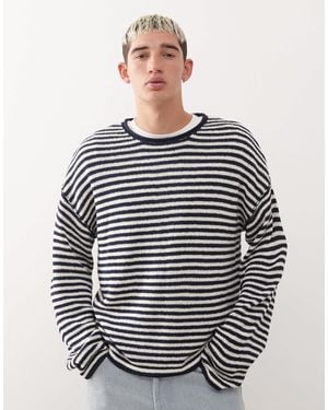 Collusion – locker geschnittener oversize-feinstrickpullover mit streifen - Blau