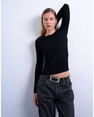 TOPSHOP Premium Rib Long Sleeve Top - Black