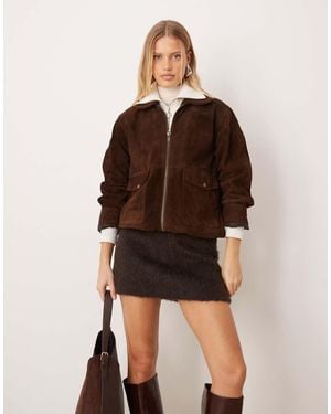 Barneys Originals Real Suede Bomber Jacket - Brown