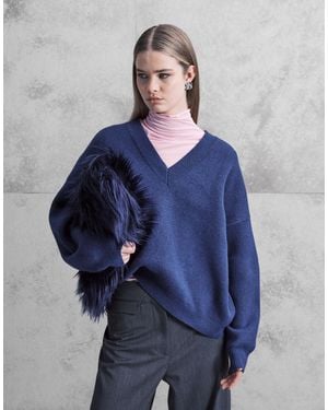 ASOS Extreme Boxy V Neck Structured Sweater - Blue