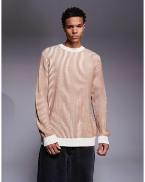ASOS – locker geschnittener pullover aus plattiertem rippstrick - Natur