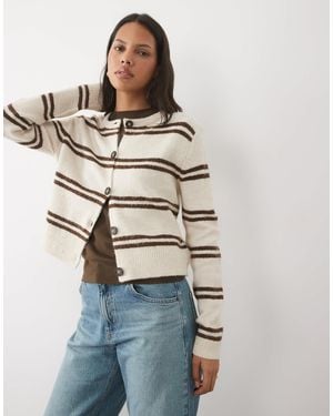 Brave Soul Striped Crew Neck Cardigan - Blue