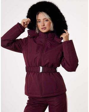 Threadbare Belted Padded Ski Jacket - Red