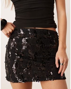ASOS Ruffled Sequin Mesh Semi Sheer Mini Skirt - Black