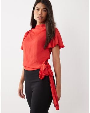 ASOS Satin Wrap Waist Blouse - Red
