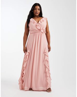 Tfnc Plus Bridesmaid Selena Chiffon V Neck Ruffle Maxi Dress - Pink