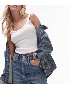 Topshop Unique Canotta Con Spalline Sottili E Scollo Rotondo Bianca A Coste - Blu
