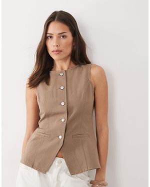 Threadbare Crew Neck Denim Waistcoat - Brown