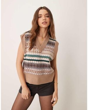 Y.A.S V Neck Knitted Vest - Brown