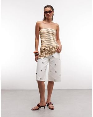 ASOS Denim Bermuda Short With Silver Stud Detail - White