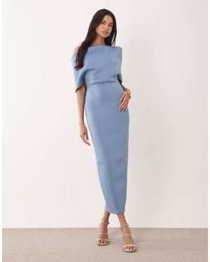 ASOS Deep Bardot Midi Dress With Cape Back Detail - Blue