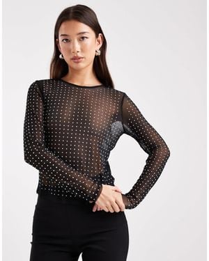 ONLY Mesh Top With Rhinestones - Black