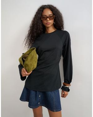 TOPSHOP Cinched Waist Long Sleeve Raglan T-shirt - Blue