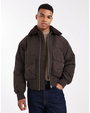 Jack & Jones Bomber Jacket With Borg Collar - Gray
