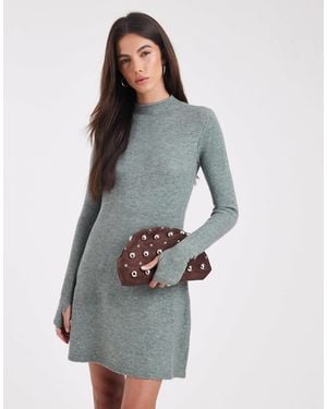Pieces Long Sleeve Knitted Mini Dress - Grey