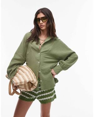 TOPSHOP Cotton Casual Angled Armhole Shirt - Green