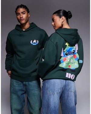 ASOS Disney Christmas Relaxed Hoodie With Stitch Prints - Blue