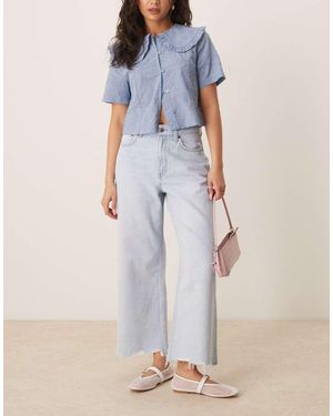 Abercrombie & Fitch Curve Love High Rise Crop Wide Leg Jeans - Blue