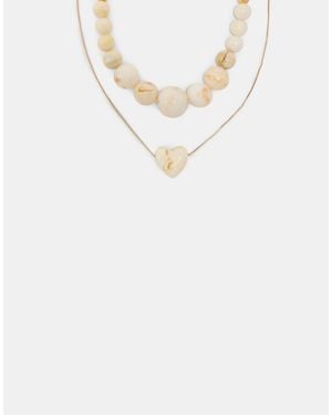 Stradivarius Set Di 2 Collane Con Perline E A Cuore Color Ecru - Bianco