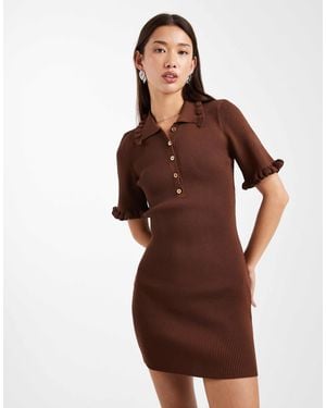Miss Selfridge Ruffle Detail Knit Mini Dress - Brown