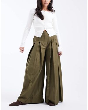 ASOS Tailored Pleated Wide Leg Trousers - Green