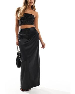 Pretty Lavish Satin Tailored Maxi Skirt - Black