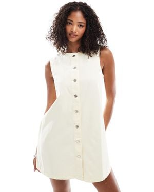 ASOS Trapeze Denim Mini Dress With Button Opening - White