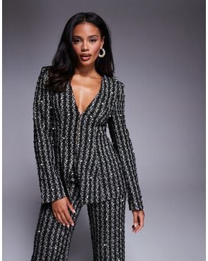 ASOS Pearl Embellished Boucle Blazer Co-ord - Gray