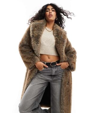 Bershka Maxi Faux Fur Coat - Grey