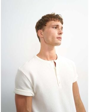 TOPMAN Classic Fit Short Sleeve Waffle Henley - White