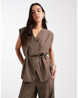 Object Tailored Tie Waist Waistcoat Co-ord - Brown