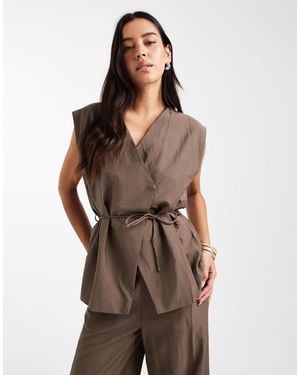 Object Tailored Tie Waist Waistcoat Co-ord - Brown