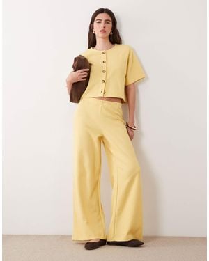Miss Selfridge Wide Leg Soft Rib Trouser Co-ord - Natural