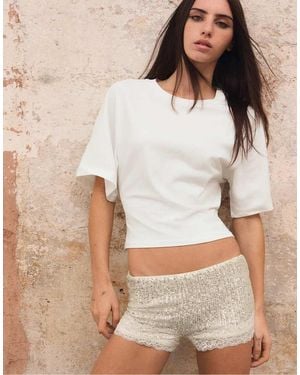 Stradivarius Sequinned Lace Shorts - Grey