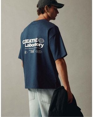 Pull&Bear Creative Laboratory Graphic T-shirt - Blue