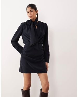 Mango Tie Neck Long Sleeve Mini Dress - Black