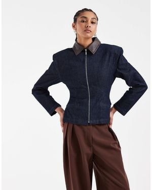 ASOS Cinched Denim Zip Up Jacket - Blue