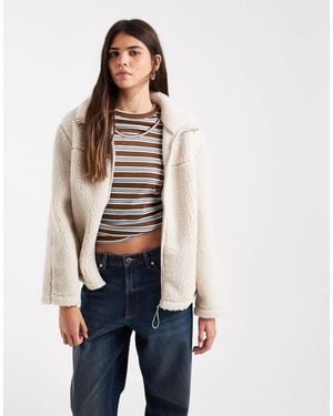 Vero Moda Oversized Funnel Neck Teddy Jacket - Blue