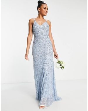 Beauut Bridesmaid Allover Embellished Maxi Dress With Train - Blue