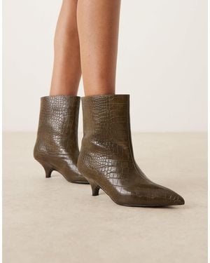 Glamorous Pointed Kitten Heel Mid Ankle Boots - Natural