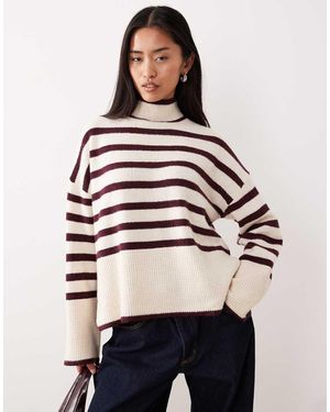 Vila High Neck Stripe Jumper - Red