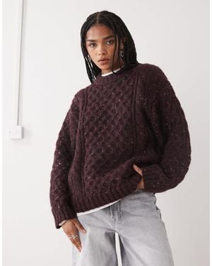 Monki Chunky Oversized Cable Knit Sweater - Brown