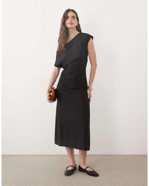 ARKET Midi Jurk Met Één Schouder En Getailleerde Taille - Naturel